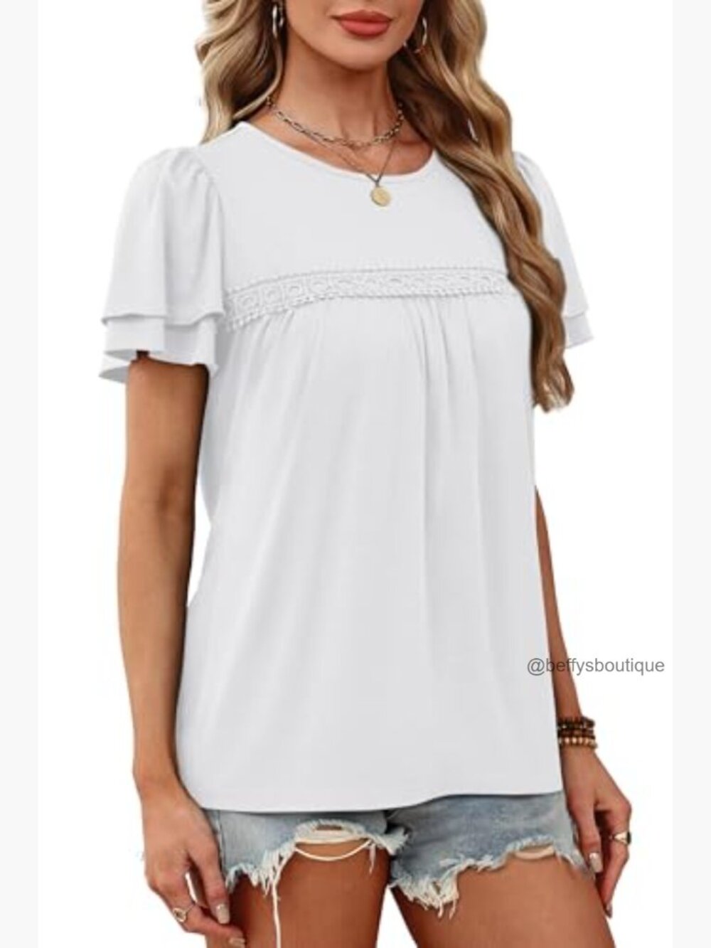 Dressy Casual Peplum Babydoll Top Ruffle Short Sleeve Blouse Tunic - Picture 4 of 5